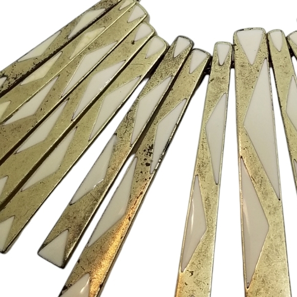 LUCKY BRAND CREAM ENAMEL & GOLD PADDLE FAN BIB STATEMENT LARIAT NECKLACE - Picture 6 of 11